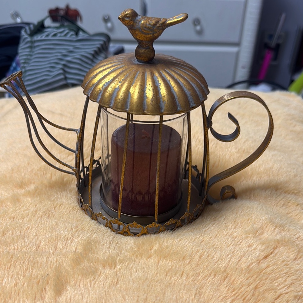 Gold Birdcage Teapot Candle Holder
